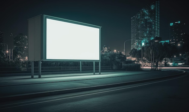Пустой макет рекламного щита на улице ночью Генеративный ИИ