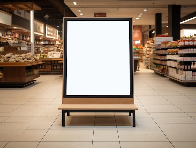 Photo blank billboard in a modern shopping center or grocery display for mockup and advertising