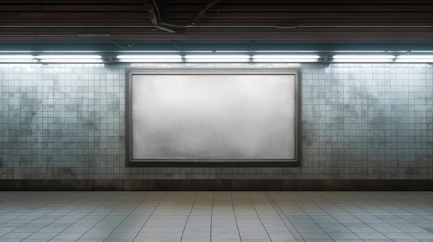 Blank billboard modern in underground subway station Generative Ai