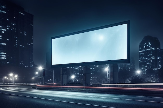 Blank billboard in night traffic