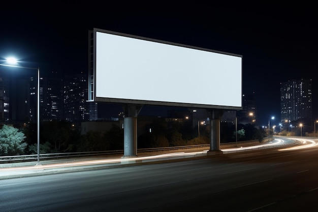 Blank billboard in night traffic