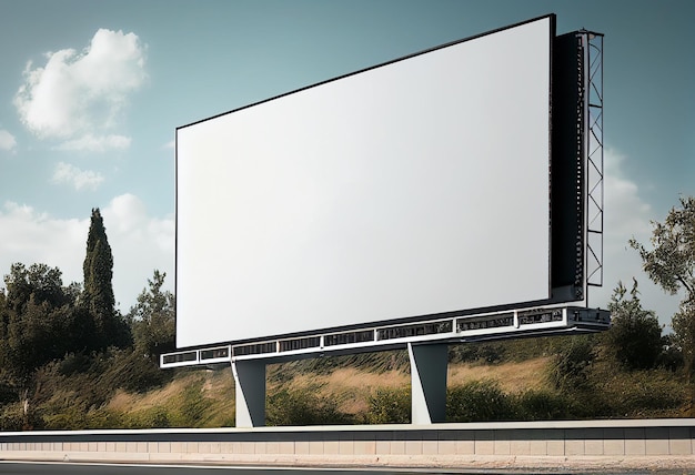 Blank billboard on the road around with a city