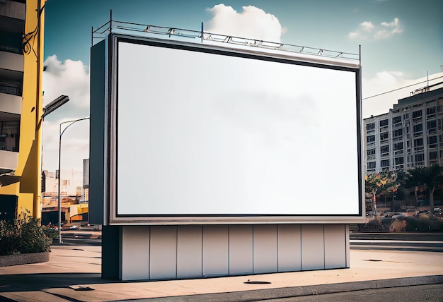 Blank billboard on the road around with a city