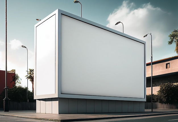 Blank billboard on the road around with a city