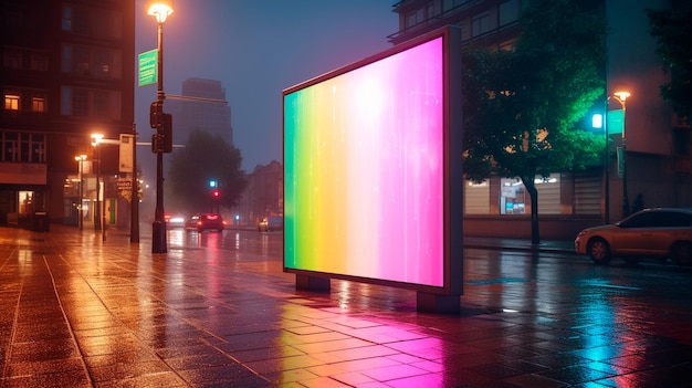 Blank billboard on sidewalk of city mockup Generative AI