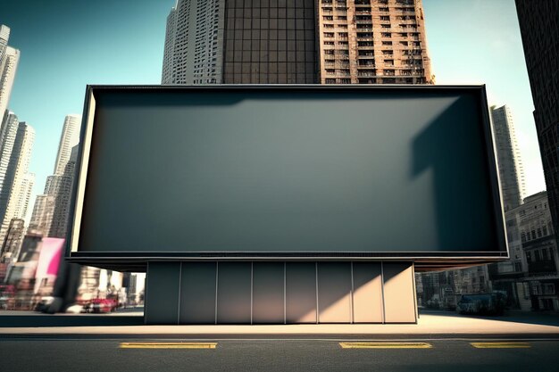 Photo blank billboard on sidewalk of city mockup for your advertising  generative ai.