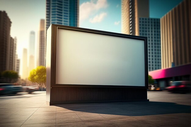 Photo blank billboard on sidewalk of city mockup for your advertising  generative ai.