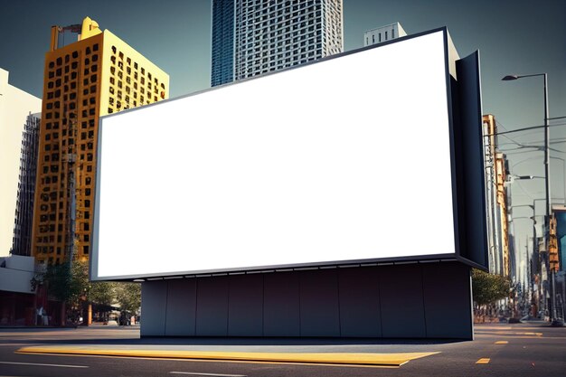 Blank billboard on sidewalk of city mockup for your advertising generative ai