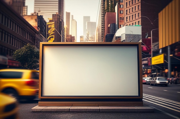 Photo blank billboard on sidewalk of city mockup for your advertising generative ai