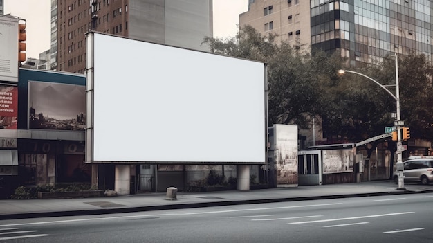 blank billboard on sidewalk of city mockupBackground Color HD Generative Ai