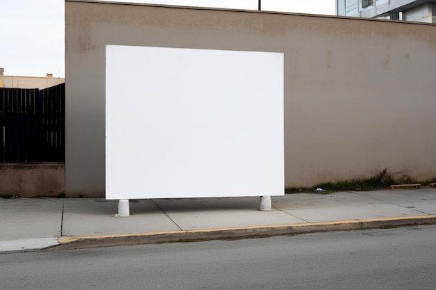 A blank billboard on a sidewalk with a building in the background