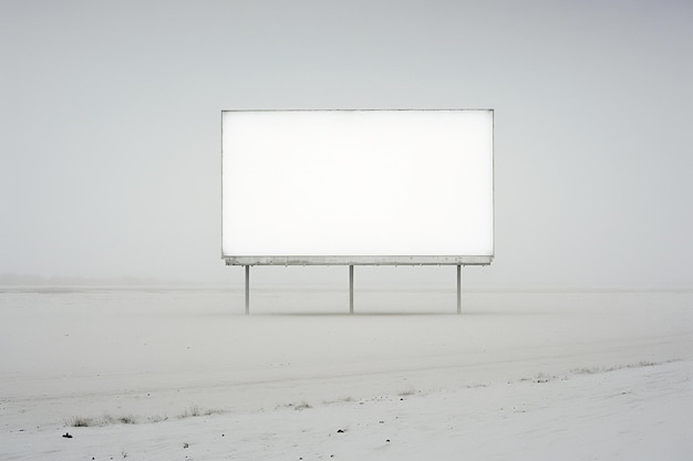 пустой рекламный щит в снегу с белым фоном.