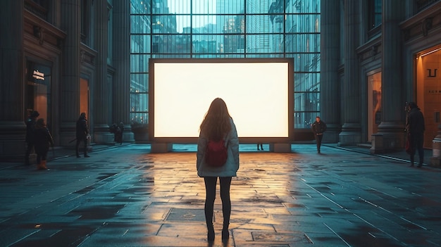 Photo a blank billboard strategically placed in the heart of a financial district ai generate illustration