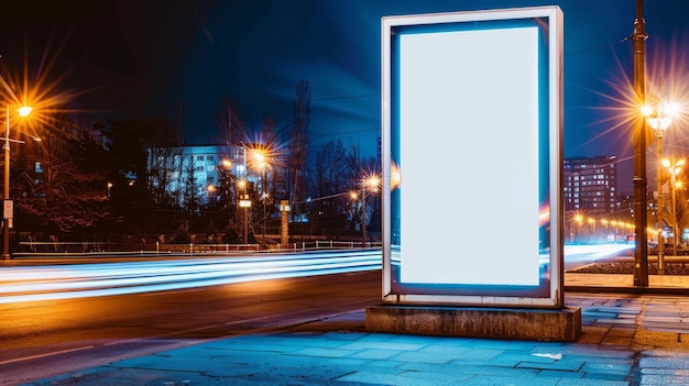 Blank billboard on the street at night Mockup for advertising banners