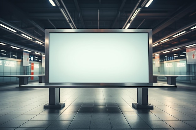 Photo blank billboard in train station mock up 3d rendering