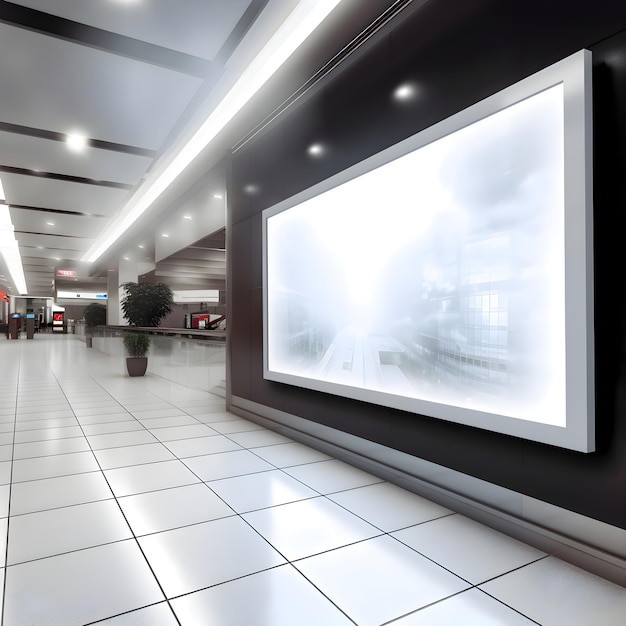 Blank billboard on the wall in the airport 3d render