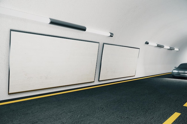 トンネル内の空白の看板のモックアップ