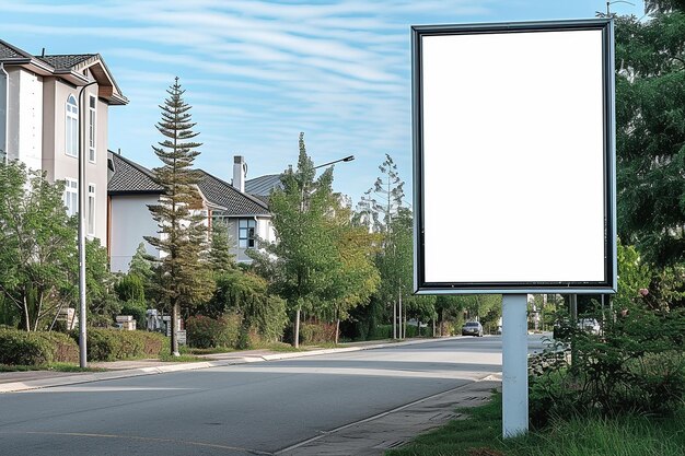 Photo blank black billboard against apartment family house empty mockup template