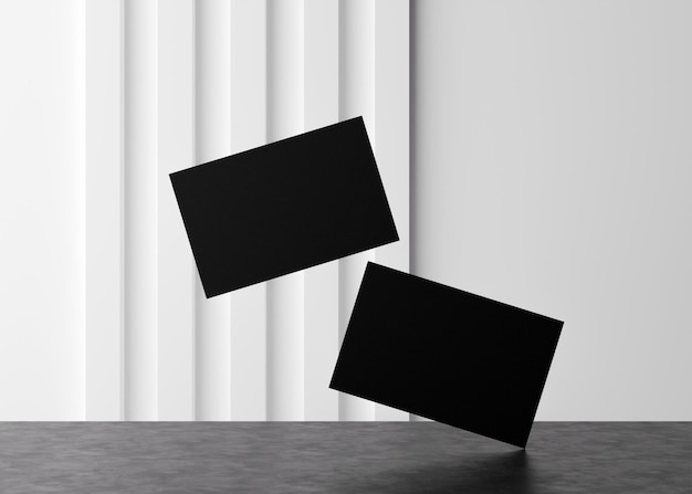 Фото Пустые черные визитные карточки на белом фоне современный макет для фирменного стиля две карты для демонстрации обеих сторон шаблон для графических дизайнеров свободное пространство для копирования пространства 3d-рендеринг