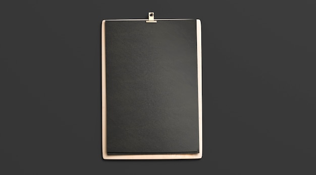 Blank black cafe menu, wooden plank mockup