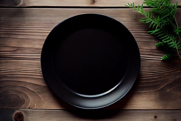 Blank black dish on a wood background