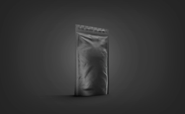 Blank black doypack mockup stand isolated on darkness 