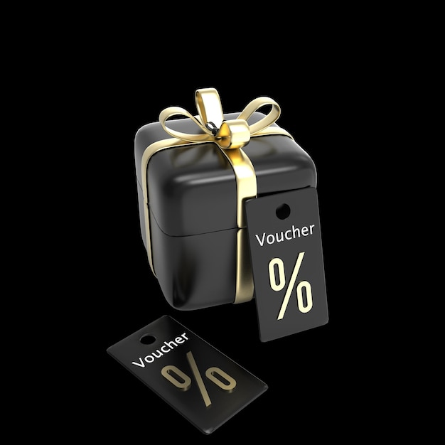 Blank black gift box open or top view preset box with golden ribbon bow 3d render illustration Chris