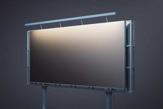 Blank black horizontal billboard on dark background perspective\
view mock up 3d rendering