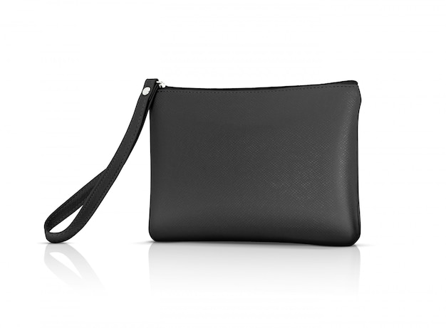 Blank black leather premium handle bag isolated on white 