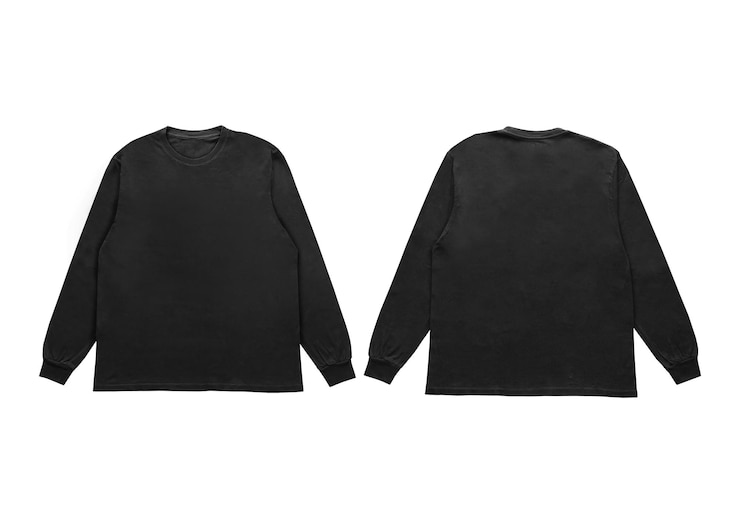 Photo 清潔な背景に隔離された黒い長袖のtシャツのフロントとバックモックアップ