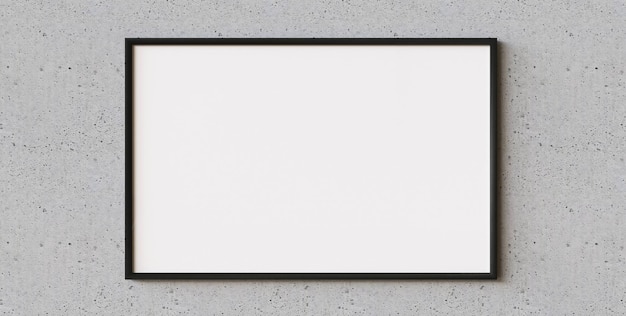 コンクリートの壁に空白の黒い額縁