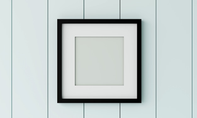 Blank black  picture frame on the wood wall. 3d render.