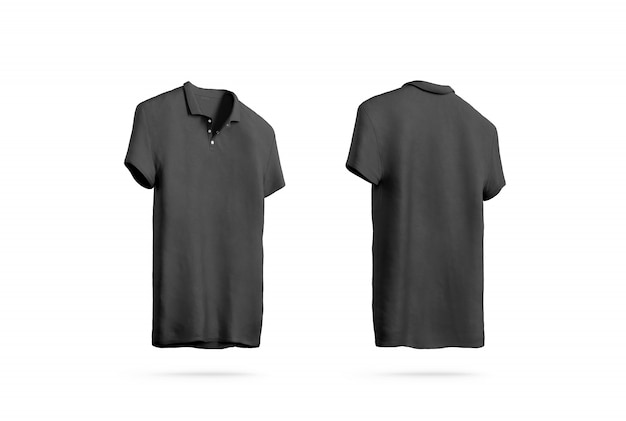 Blank black polo shirt,  front back side view