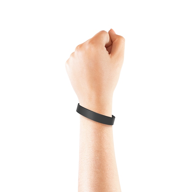 Photo blank black rubber wristband mockup on hand