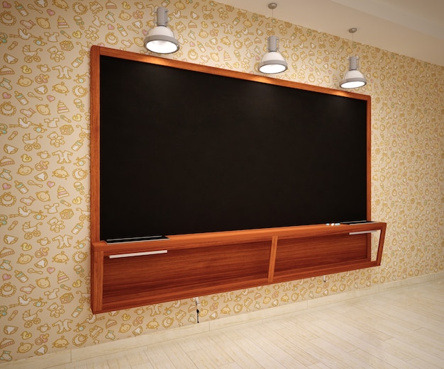 Blank Black School Chalk Boardnk on wall