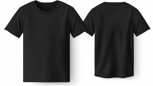 空白の黒いシャツのモックアップ テンプレートの前面と背面図