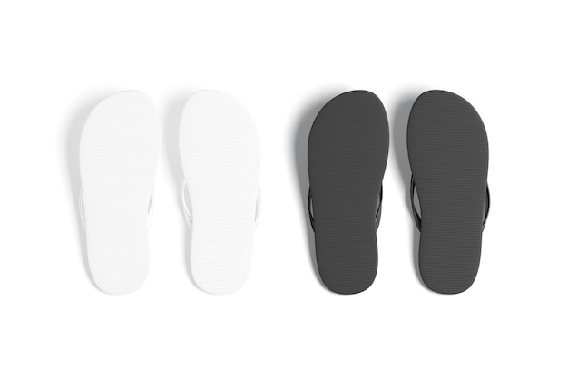 Blank black and white beach slippers sole mockup top view