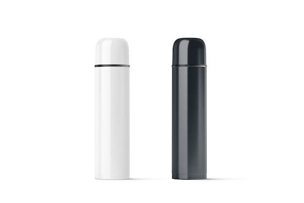 Blank black and white closed travel thermos 