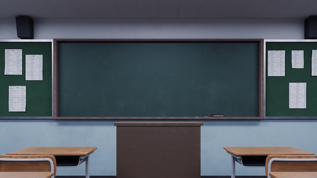 blank blackboard in school 3drendering