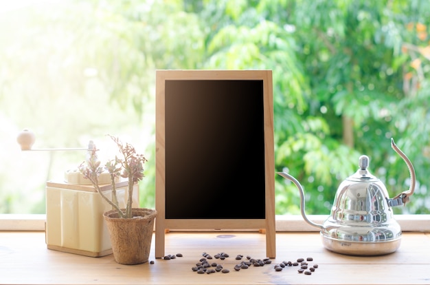 blank blackboard on terrace .Copy space concept.