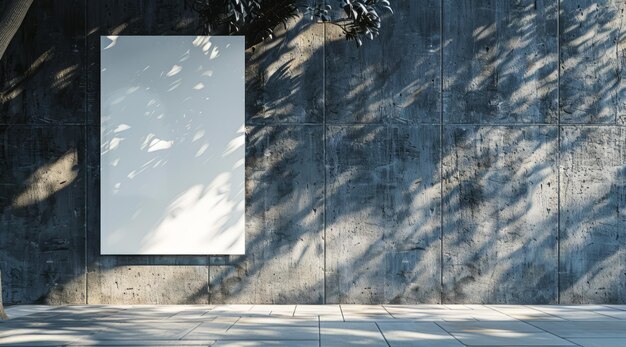 Blank blackboard on wall with shadow of tree and leaves