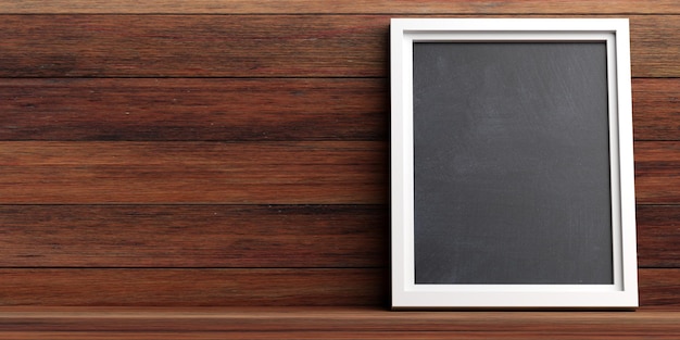 Blank blackboard on a wooden wall background copy space 3d illustration