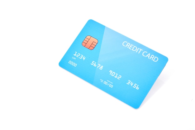 Blank blue credit card on white background