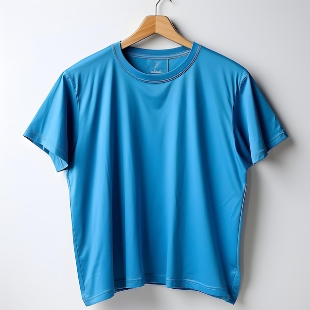 Blank Blue T shirt with Hanger on White Background Short Sleeve T shirt