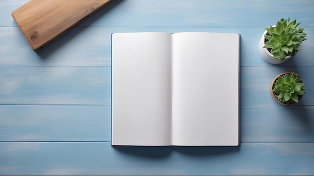 Blank boek of tijdschrift sjabloon mockup op blauw hout