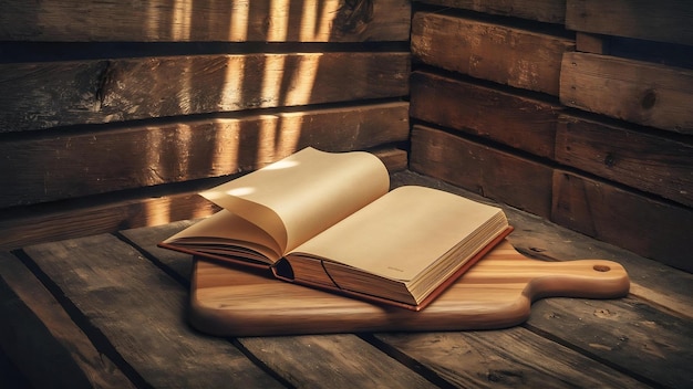 Blank book mock up on wooden background