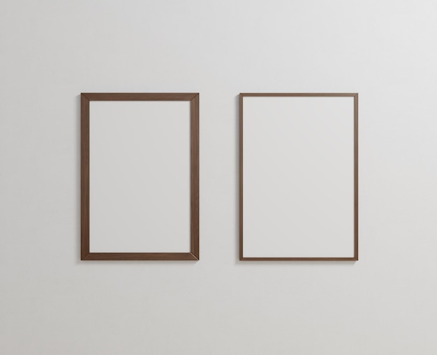 A blank bright wooden frame hangs on the white wall background, a3, a4, 3d rendering, 3d illustratio