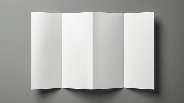 Photo blank brochures both open and closed stand against a grey background for customizable