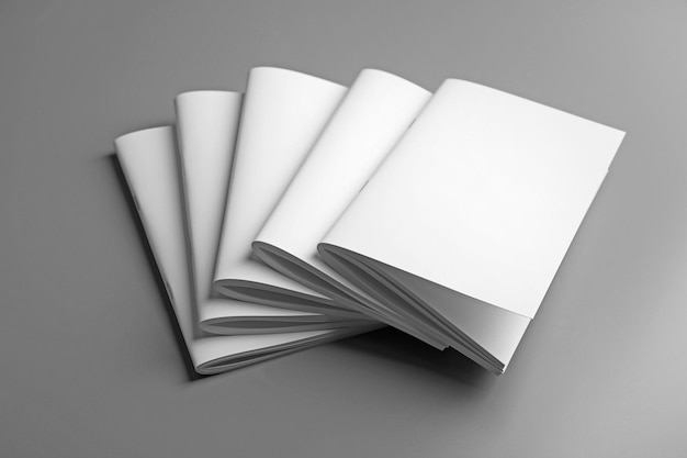 Blank brochures on grey background