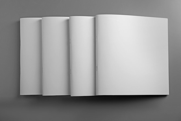 Photo blank brochures on grey background